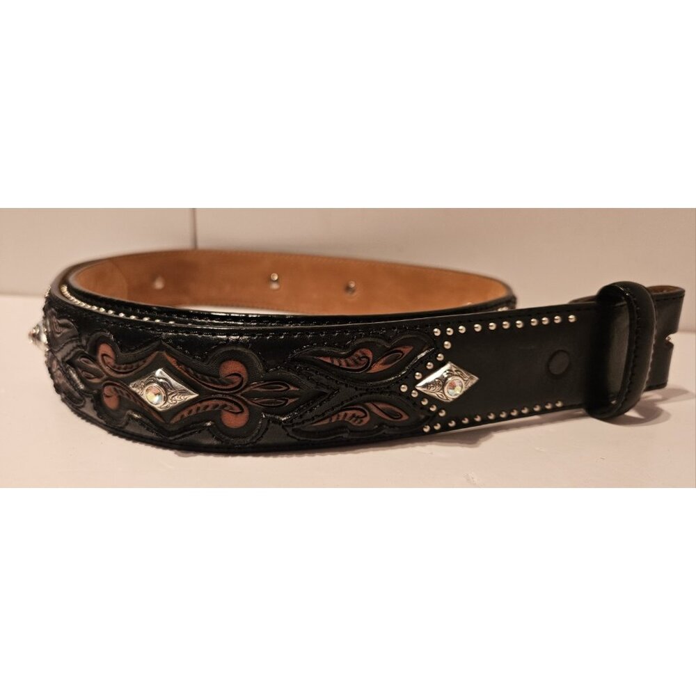 Justin Boots C20783 Black Rhinestone Leather Belt Women's Size 32 Never Used